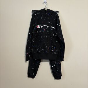 Champion Jogger Set Yth Sm Black paint splatter Kangaroo pocket drawstring pant